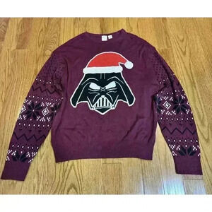 Disney 100 Mens Star Wars Darth Vader Fair Isle Sleeves Christmas Sweater Large